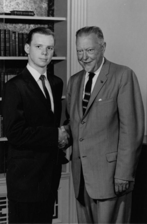 1 ESPA 3x5 3-37 Bassoonist Richard Rodean, BM ’62, MM ’64, here seen with Dr. Hanson following the 1961-62 tour. Mr. Rodean’s travel diary, in which he wrote daily, represents the most detailed extant account of the tour.
