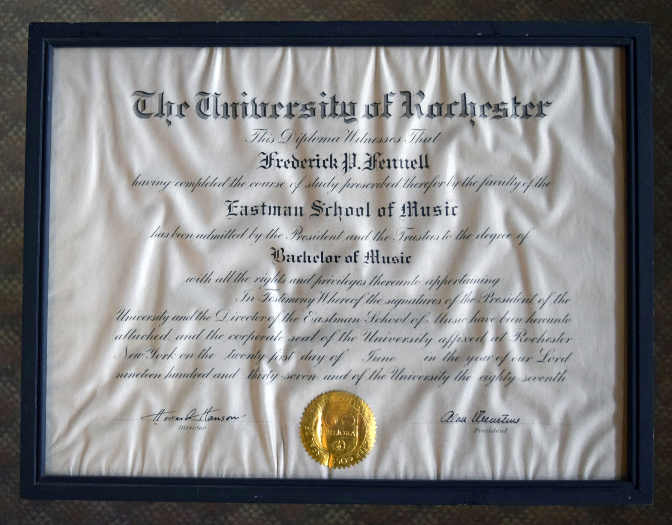 Fennell’s BM diploma from ESM (1937) Fennell’s BM diploma from ESM (1937)