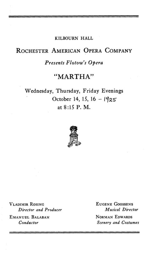 1925 October 14-16 Rochester American Opera Company presents Flotow's Martha_Page_1 Rochester American Opera Company presents Flotow's Martha Page 1