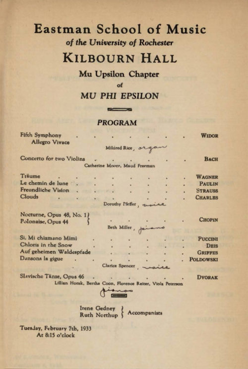 1933 February 7 Mu Phi Epsilon Concert