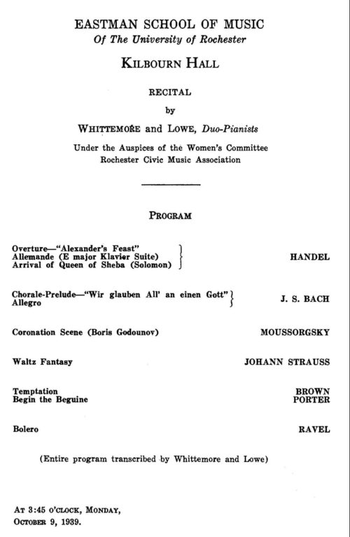 1939 October 9 Whittemore and Lowe Dual Piano Recital 1939 October 9 Whittemore and Lowe Dual Piano Recital
