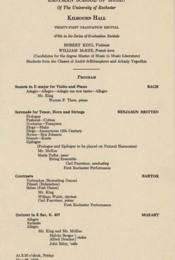 1950 May 26 Graduation Recital Robert King and William McKee