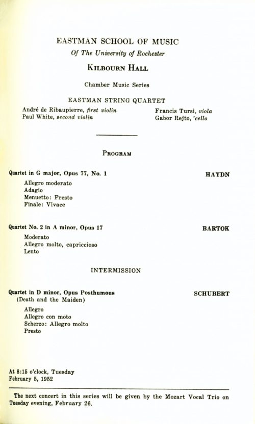1952 February 5 Eastman String Quartet 1952 February 5 Eastman String Quartet