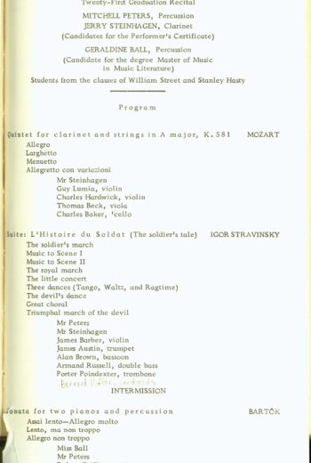 1957 March 29 Percussion and Clarinet Recital 1957 March 29 Percussion and Clarinet Recital