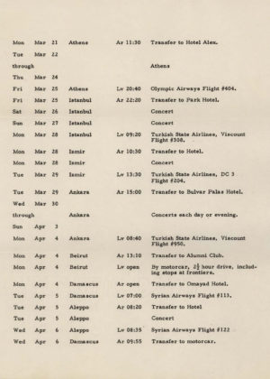1960 Eastman String Quartet tour itinerary page 2