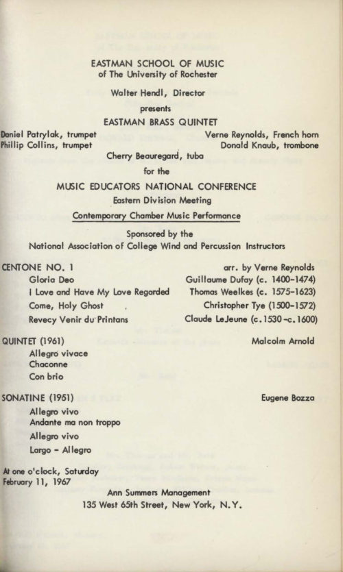 1967 February 11 Eastman Brass Quintet 1967 February 11 Eastman Brass Quintet