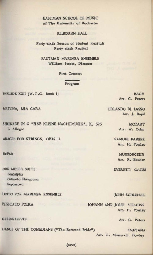 1967 February 8 Eastman Marimba Ensemble first concert page 1 1967 February 8 Eastman Marimba Ensemble first concert page 1