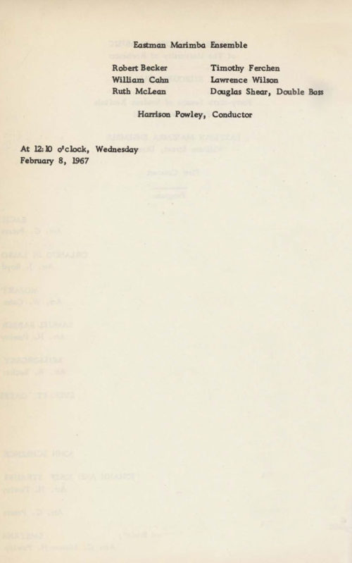 1967 February 8 Eastman Marimba Ensemble first concert page 2 1967 February 8 Eastman Marimba Ensemble first concert page 2