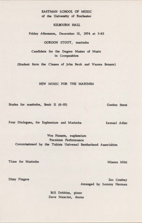 1974 December 13 New Music for the Marimba 1974 December 13 New Music for the Marimba