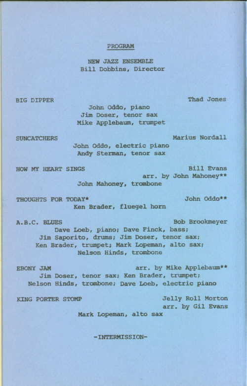 1976 October 8 EJE and ENJE page 2 Eastman New Jazz Ensemble concert program page 2