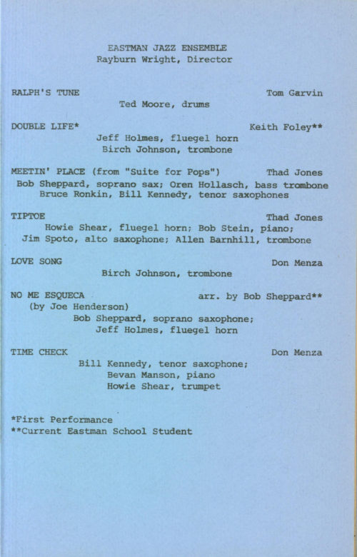 1976 October 8 EJE and ENJE page 3 Eastman New Jazz Ensemble concert program page 3
