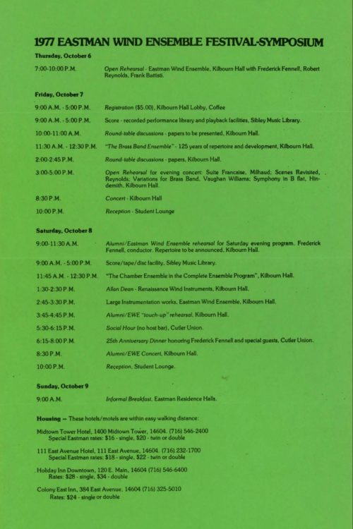 1977 October 7-8 A Celebration Weekend Honoring Members of the Eastman Wind Ensemble and Dr. Frederick Fennell Poster_Page_1 A Celebration Weekend Honoring Members of the Eastman Wind Ensemble and Dr. Frederick Fennell Poster_Page_1