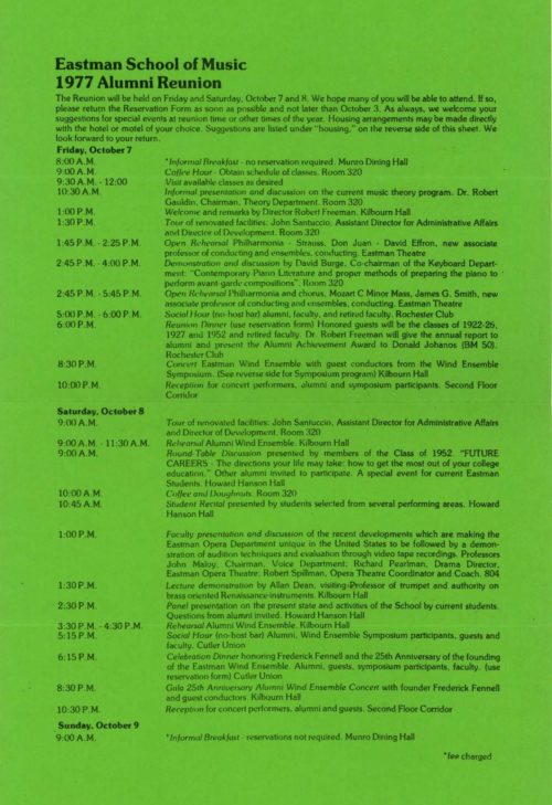 1977 October 7-8 A Celebration Weekend Honoring Members of the Eastman Wind Ensemble and Dr. Frederick Fennell Poster_Page_2 A Celebration Weekend Honoring Members of the Eastman Wind Ensemble and Dr. Frederick Fennell Poster Page 2