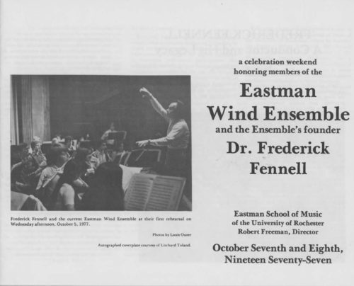 1977 October 7-8 A Celebration Weekend Honoring Members of the Eastman Wind Ensemble and Dr. Frederick Fennell_Page_1 A Celebration Weekend Honoring Members of the Eastman Wind Ensemble and Dr. Frederick Fennell Page 1