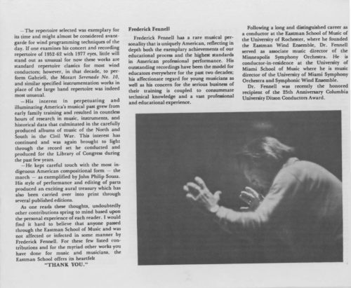 1977 October 7-8 A Celebration Weekend Honoring Members of the Eastman Wind Ensemble and Dr. Frederick Fennell_Page_3 A Celebration Weekend Honoring Members of the Eastman Wind Ensemble and Dr. Frederick Fennell Page 3