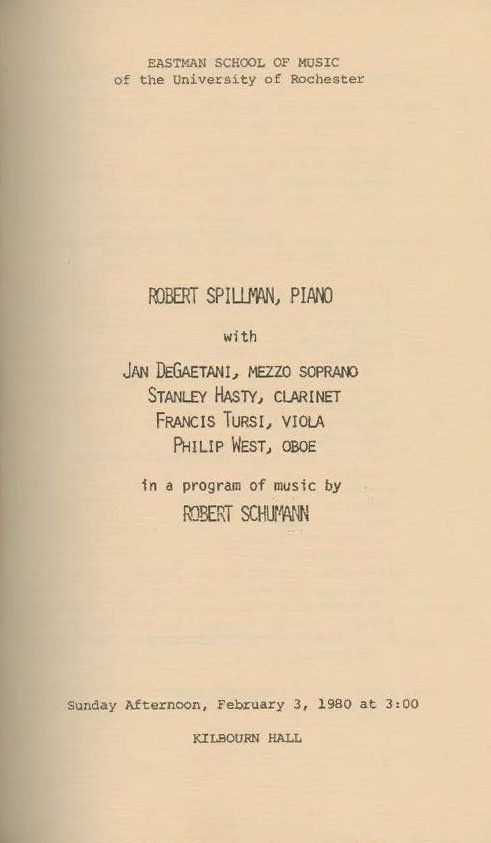 1980 February 3 Schumann Recital with Robert Spillman page 1 1980 February 3 Schumann Recital with Robert Spillman page 1