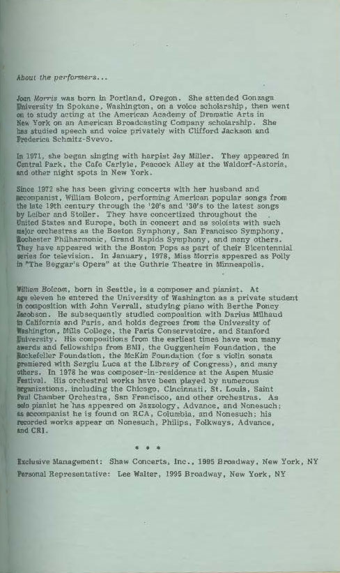1982 February 1 Joan Morris with William Bolcom page 3 1982 February 1 Joan Morris with William Bolcom page 3