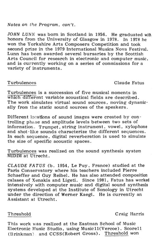 1983 October 8 Computer Music Conference Concert II_Page_06 Computer Music Conference Concert II Page 06