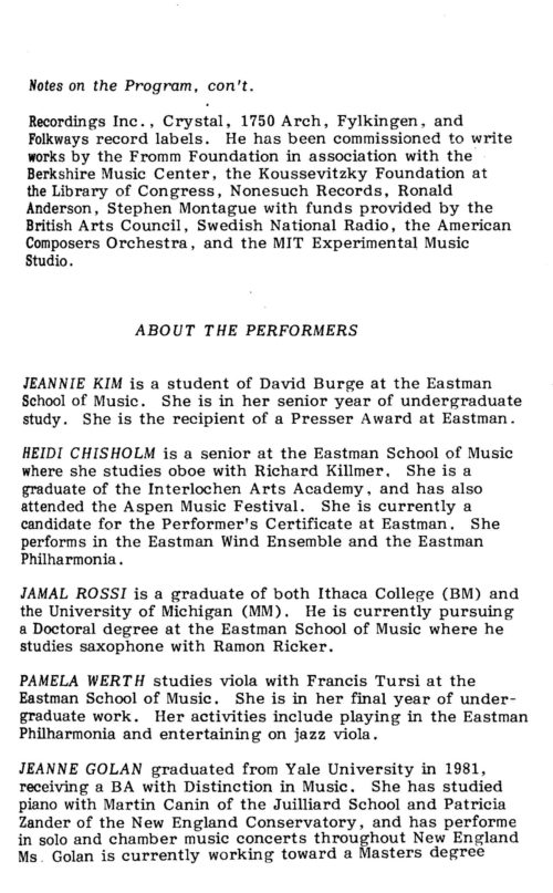 1983 October 8 Computer Music Conference Concert II_Page_09 Computer Music Conference Concert II Page 09