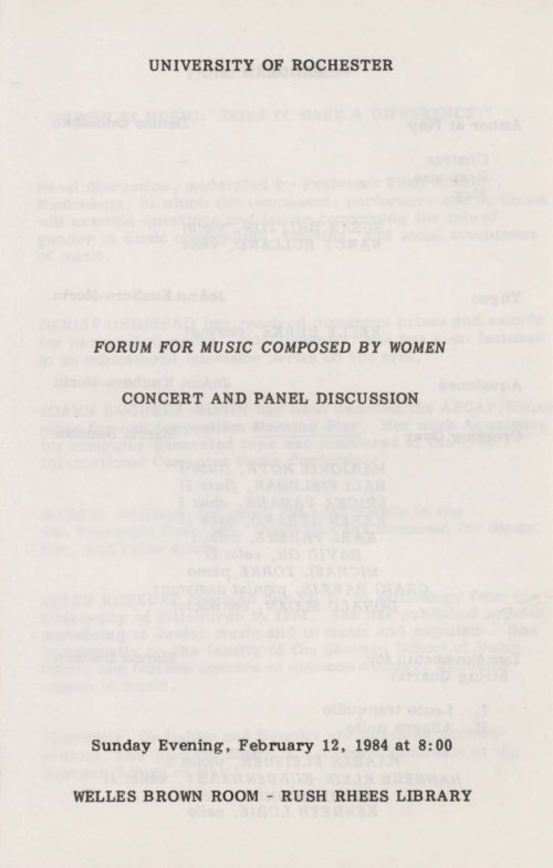 1984 February 12 Forum for Music Composed by Women page 1 1984 February 12 Forum for Music Composed by Women page 1