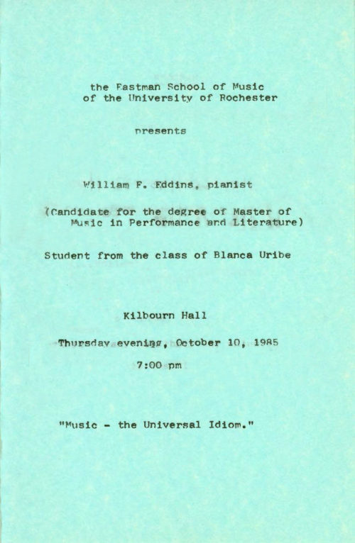 1985 October 19 Wiliam D Eddins Piano Recital_Page_1 Wiliam D Eddins Piano Recital Page 1