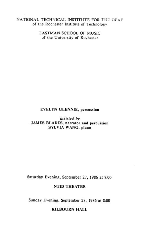1986 September 27 Evelyn Glennie, Percussion_Page_1 Evelyn Glennie, percussion page 1of program