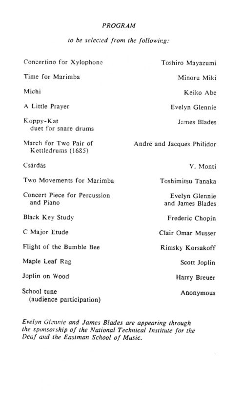 1986 September 27 Evelyn Glennie, Percussion_Page_2 Evelyn Glennie, percussion page 2 of program