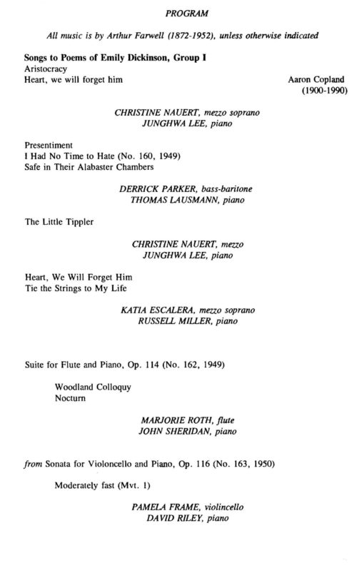 1997 September 27 A Celebration of Arthur Farwell and American Music_Page_2 A Celebration of Arthur Farwell and American Music Concert program Page 2