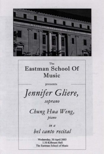 2003 April 30 Jennifer Gliere, Soprano, and Chung Hua Weng, Piano, in a Bel Canto Recital_Page_01