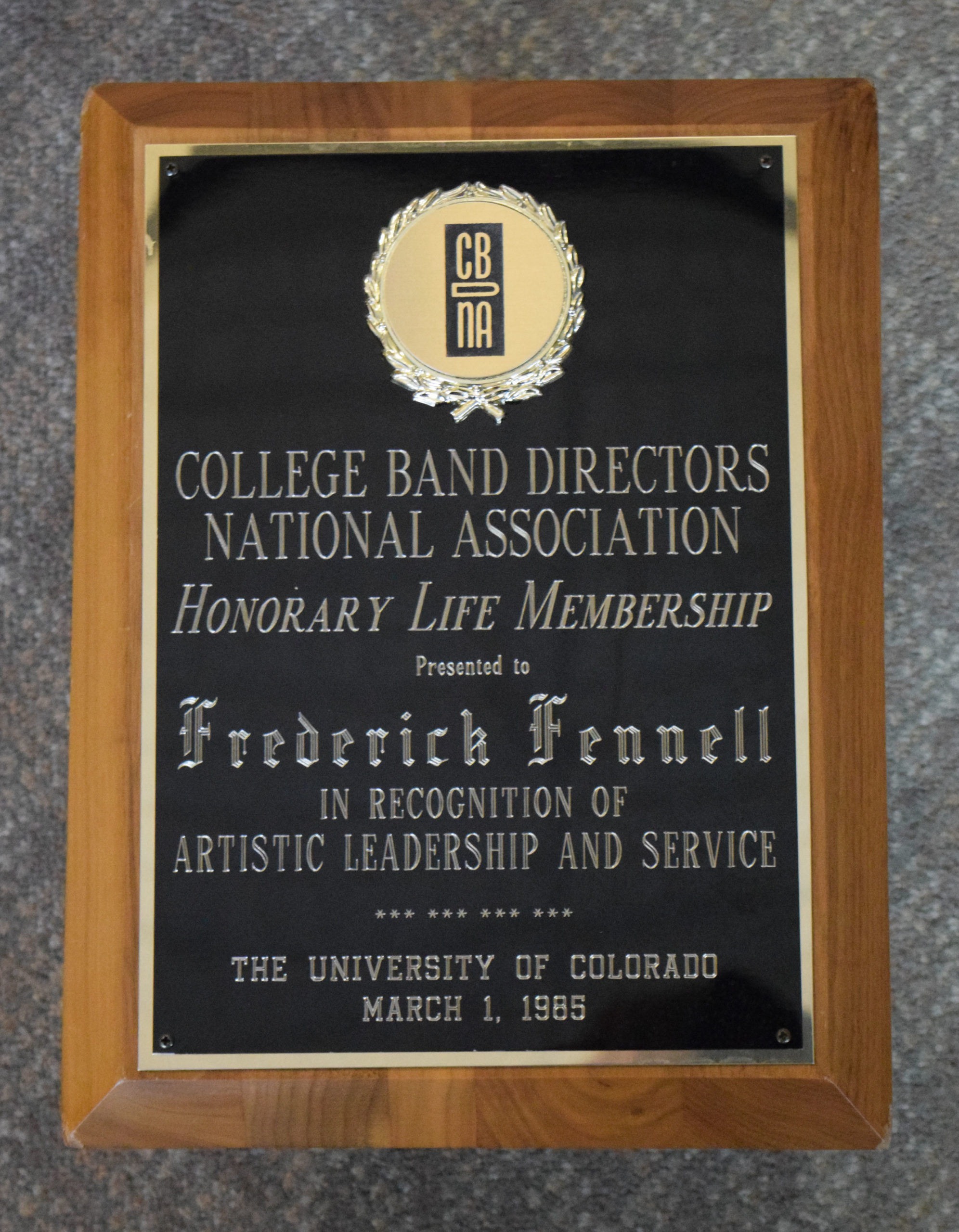 CBDNA Honorary Life Membership (1985) In 1985, Fennell was named Honorary Life Member of the College Band Directors National Association in formal recognition of his exemplary contributions to the welfare of college and university bands.