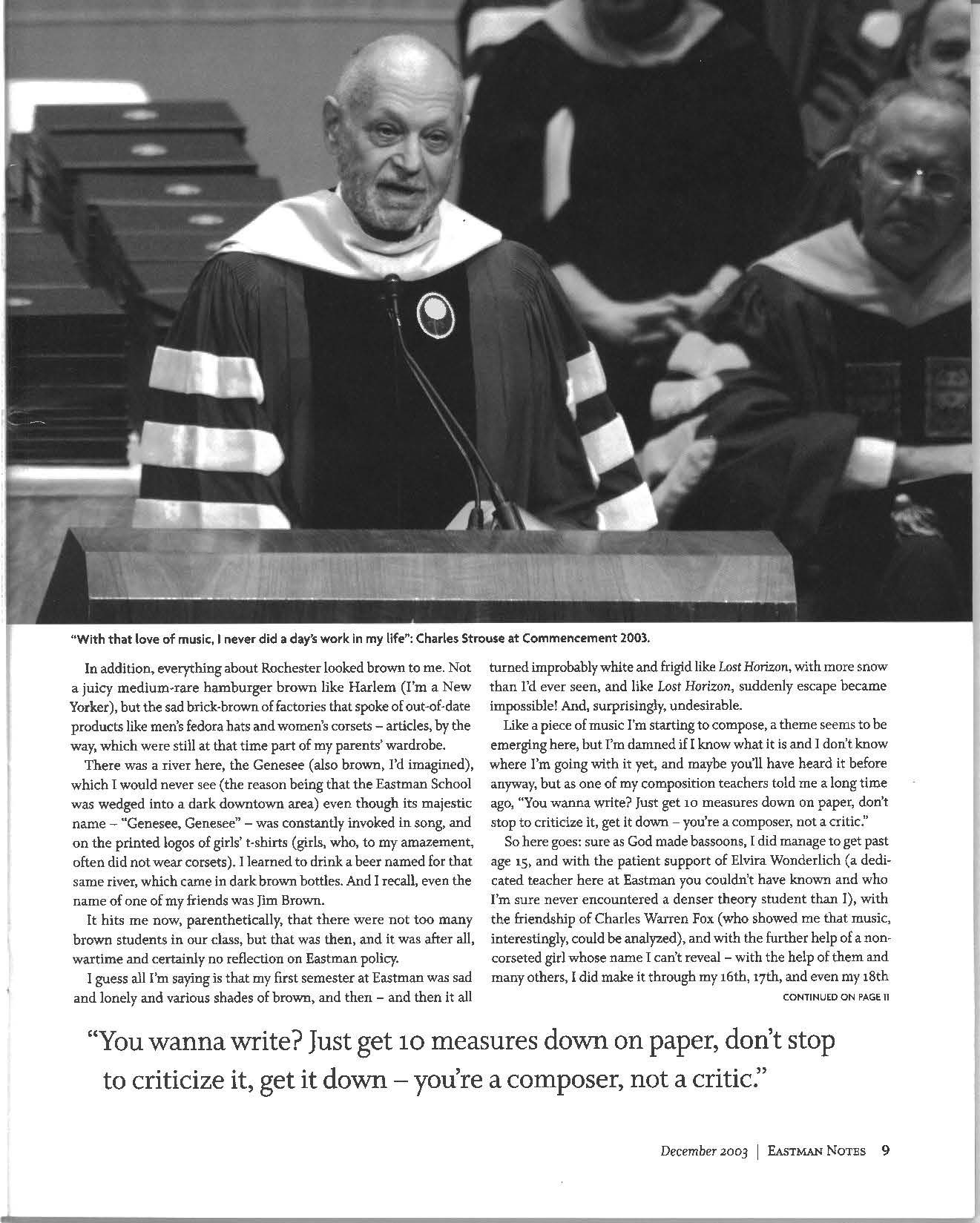 4 Eastman Notes, 22-1, Dec 2003, page 9 Charles Strouse, ‘47E in Eastman Notes, vol. 22, no. 1, December, 2003, page 9.
