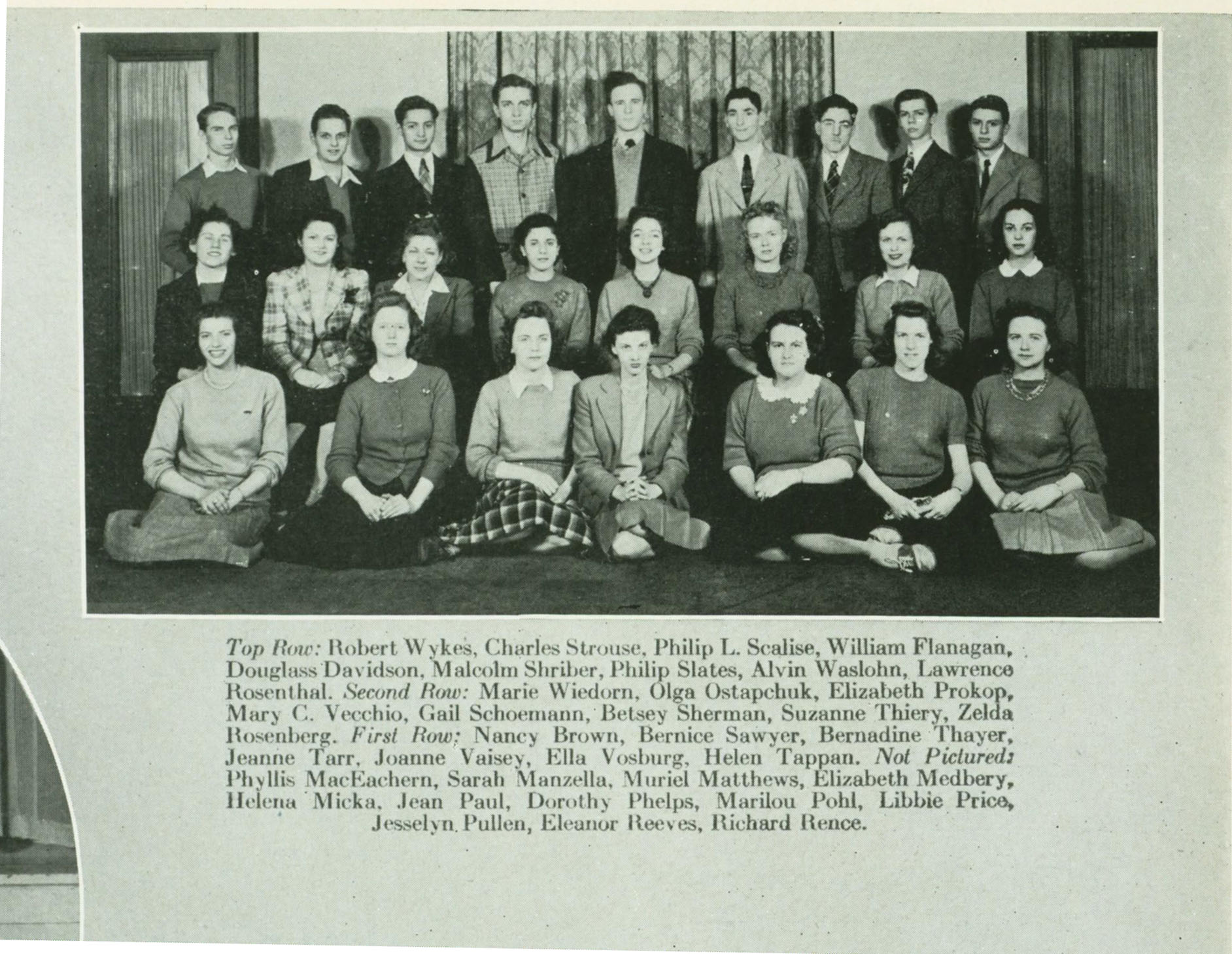 5 The Score 1944, page 43, top photo COLOR One of the photos of the Sophomore class printed in The Score 1944, page 43. Charles Strouse and William Flanagan are in the top row, standing.