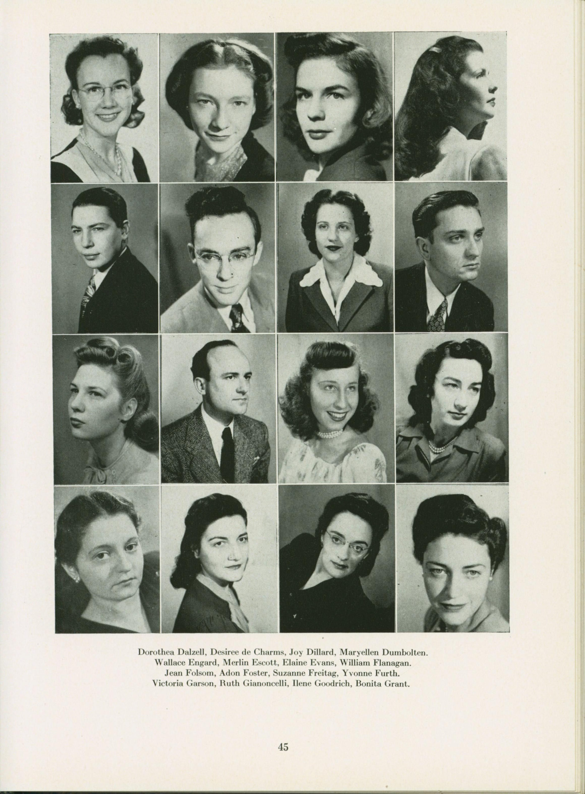 6 The Score 1946, page 45 COLOR One page of Junior class photos printed in The Score 1945, page 45. William Flanagan is in the second row, right.