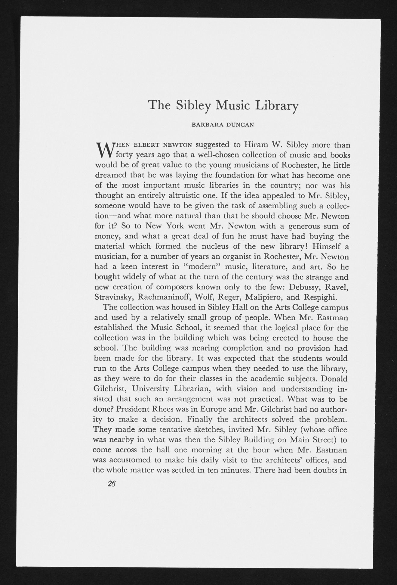 Article on The Sibley Music Library, page 1 Article on The Sibley Music Library, page 1