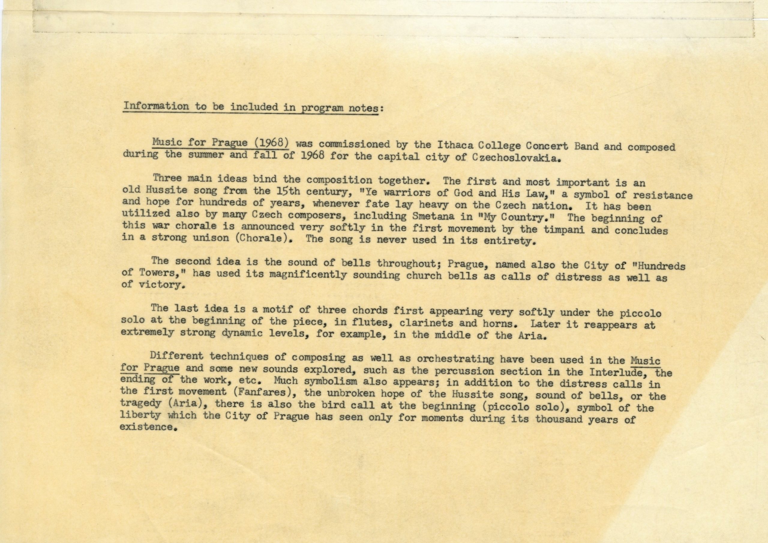 Composer’s foreword to Music for Prague 1968.