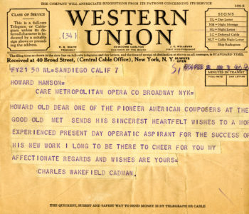 telegram: Cadman, Charles Wakefield