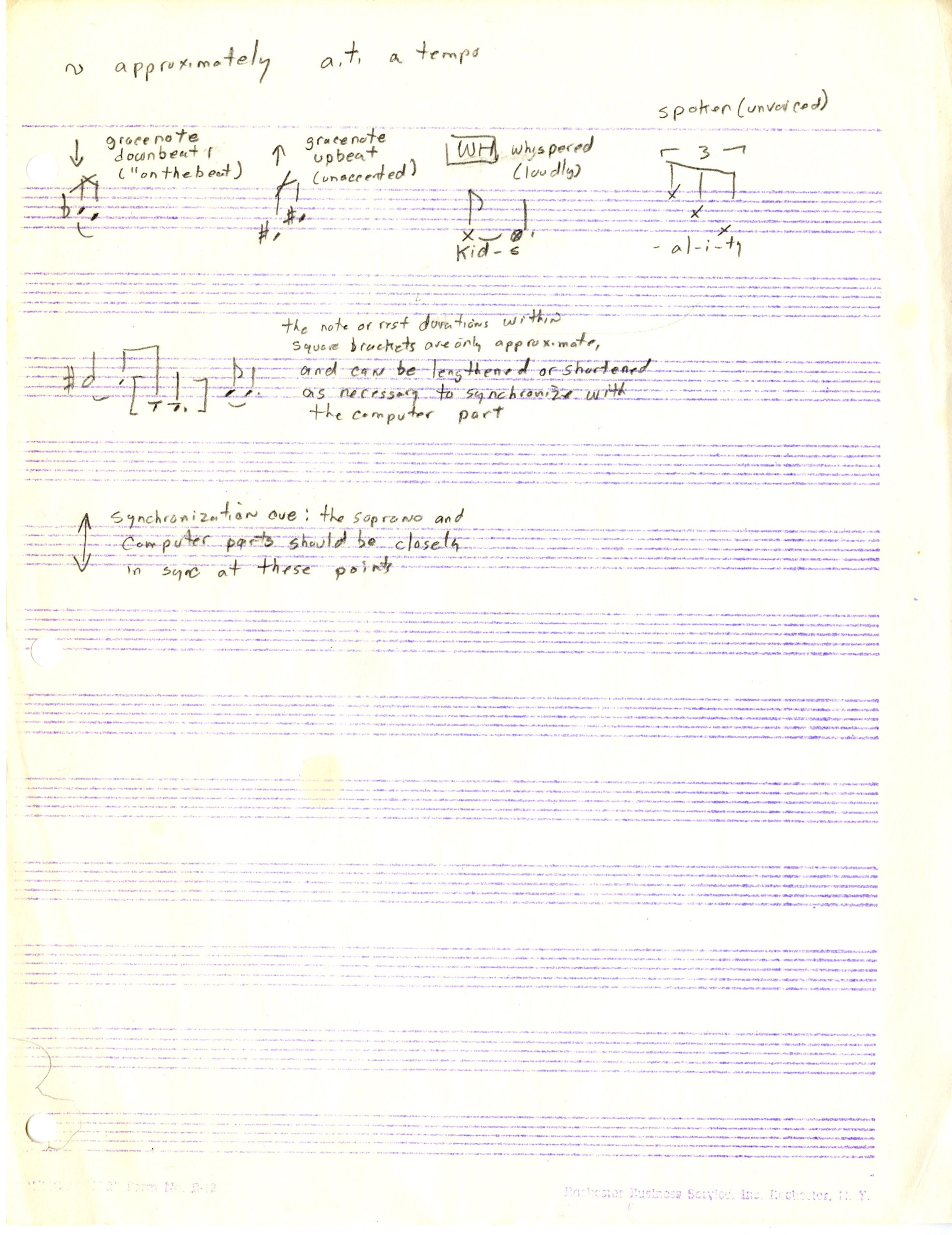 Diaspora, pencil draft of performance notes