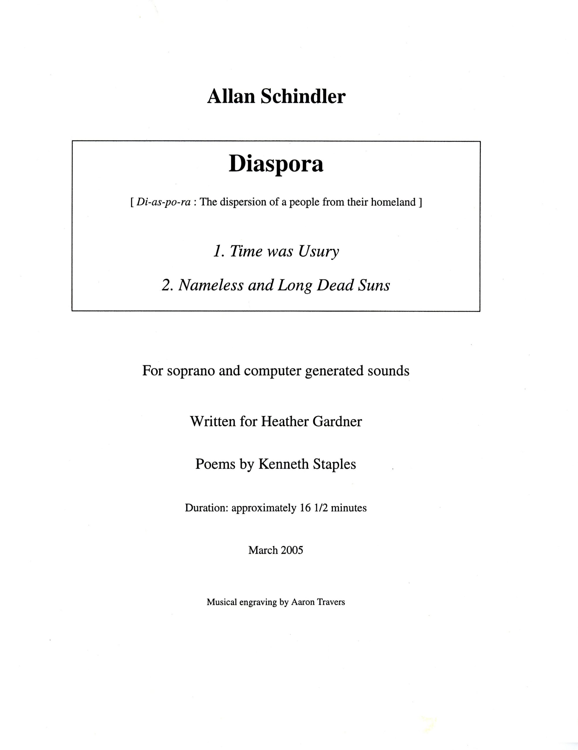 Diaspora, score, title page