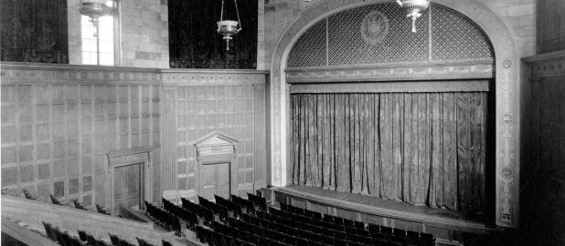 Black and white photo of Kilbourn Hall, viewed from the upper balcony (circa 1920s). Black and white photo of Kilbourn Hall, viewed from the upper balcony (circa 1920s).