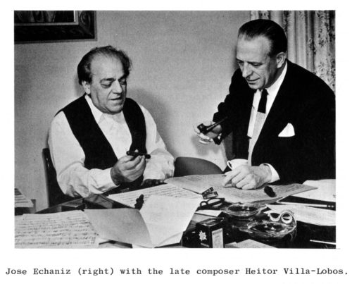 Echaniz reference file photo Villa-Lobos Photograph of Mr. Echániz with composer Villa-Lobos that was published in his repertory list that his management firm circulated.