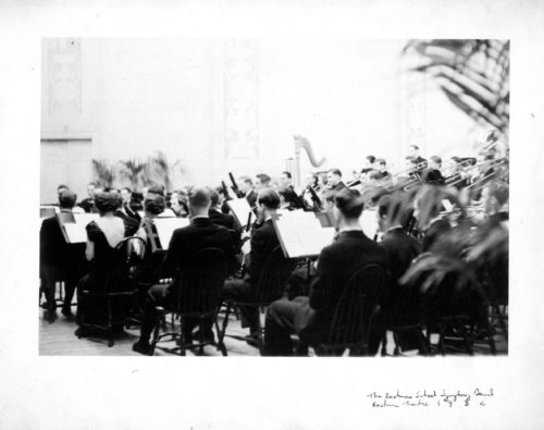 Members of the University of Rochester Symphony Band in concert in the Eastman Theater on March 23rd, 1936