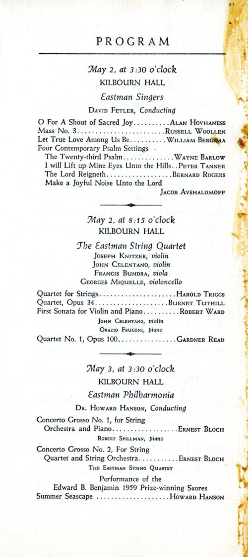 The entire programming for the 1959 Festival of American Music at the Eastman School.