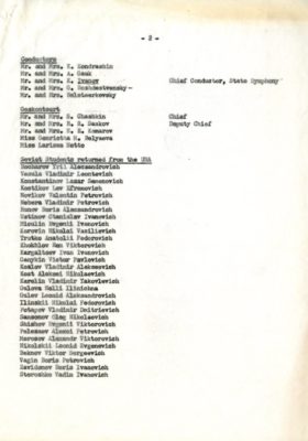 guest list for cocktails at Spaso House on January 25th, 1962