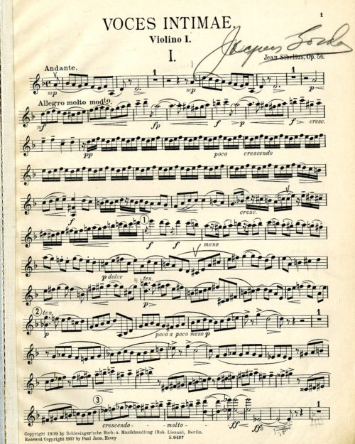Jacques Gordon box 1-15 violin I, page 1 Violin part signed by Jacques Gordon. Jacques Gordon Collection.