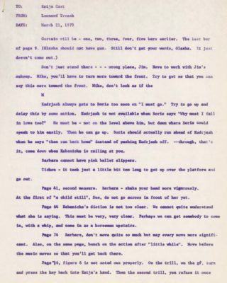 Letter from Leonard Treash to Katja Kabanova Cast_Page_1 Notes from Director Leonard Treash to cast members of Eastman Opera Theater’s production of Opera’s production Kátja Kabanová.