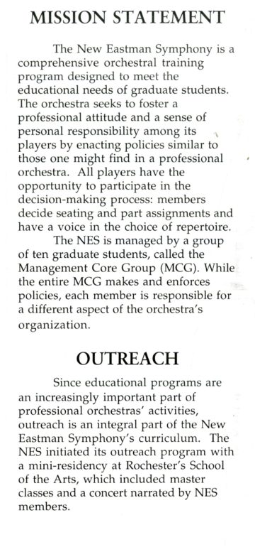 Promotional flyer for the New Eastman Symphony