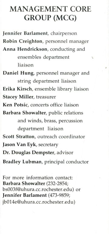 Promotional flyer for the New Eastman Symphony