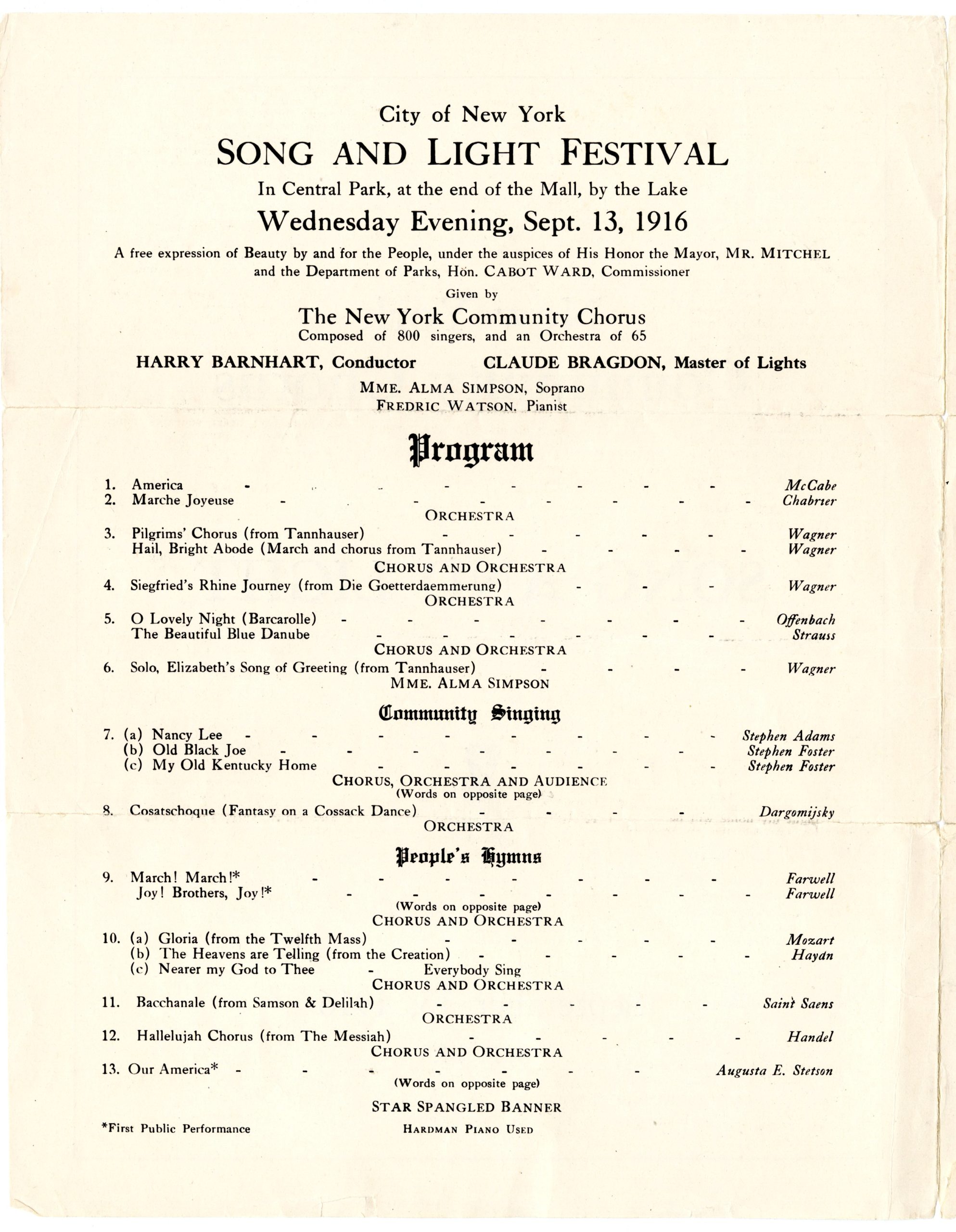 NYC Song and Light Festival program, program order. NYC Song and Light Festival program, program order.