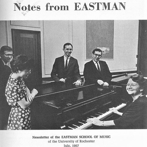 Notes from Eastman (July 1967) Cover of the July 1967 issue of "Notes from Eastman" showing a candid photo of five people standing around a grand piano.
