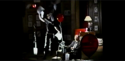 Part I at 45-44 now throwing sheets of paper from the stage; the typist has serenely continued throughout